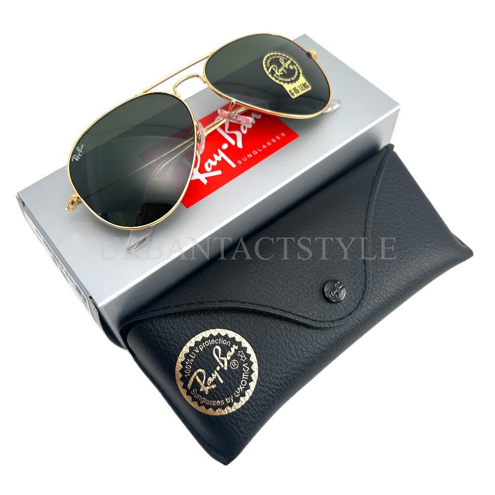 Ray-Ban Gold Frame Dark Green Lens Aviator Sunglasses